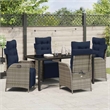 vidaXL Dining Set with Cushions in Black/Gray