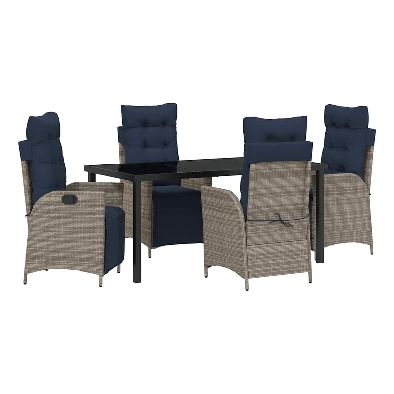 vidaXL Dining Set with Cushions in Black/Gray