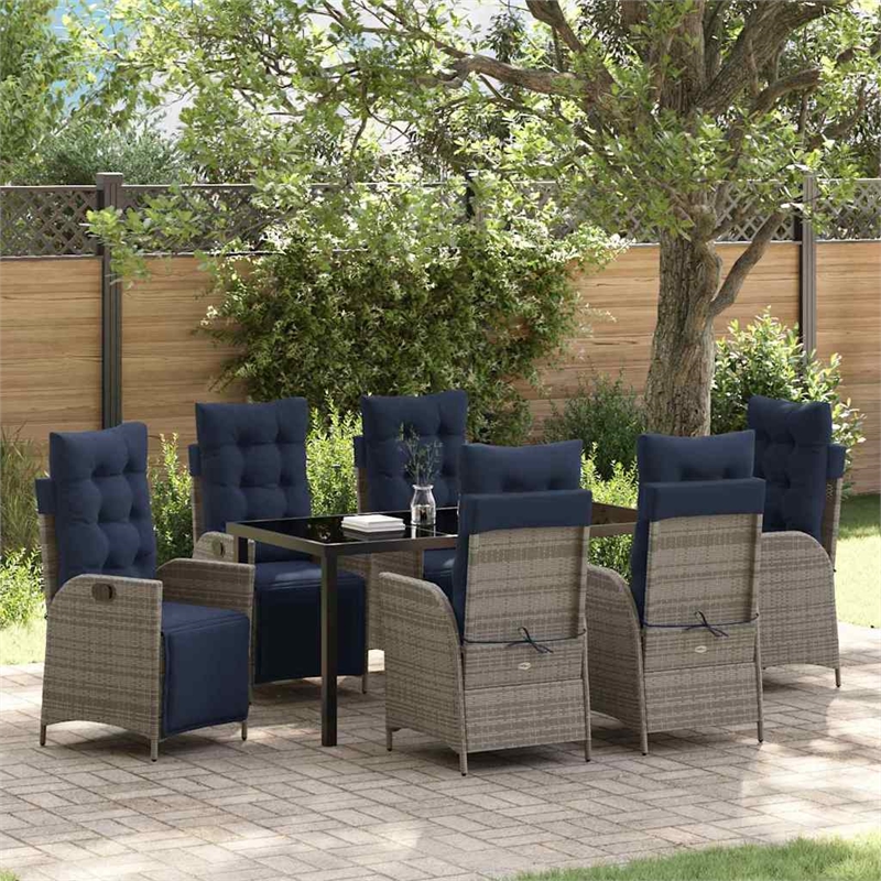 vidaXL Dining Set with Cushions in Black/Gray
