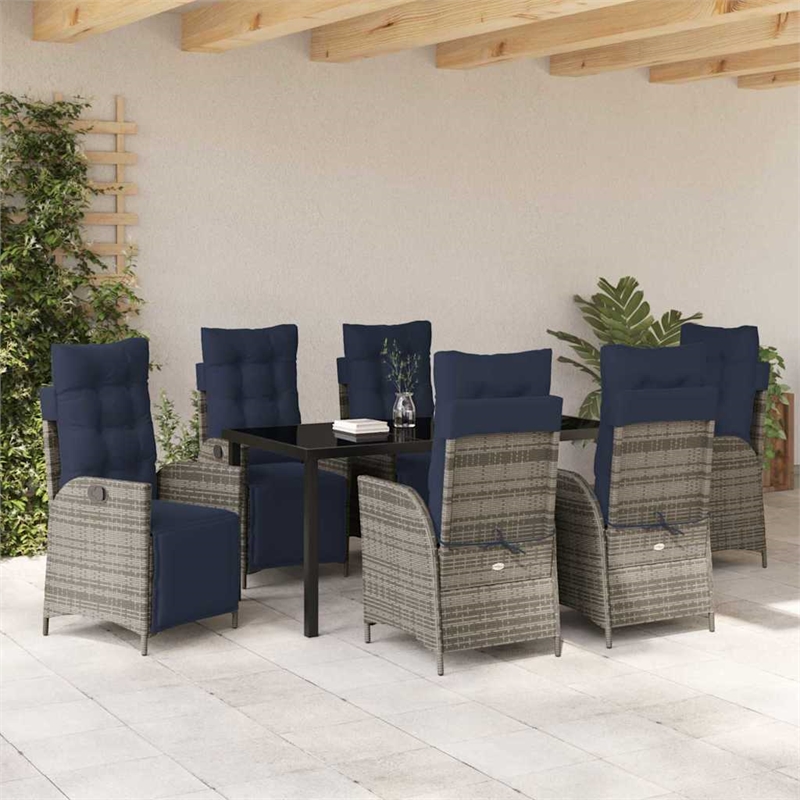 vidaXL Dining Set with Cushions in Black/Gray