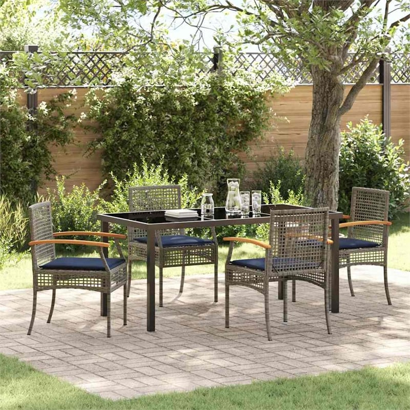 vidaXL Steel Dining Set with Cushions in Black/Gray
