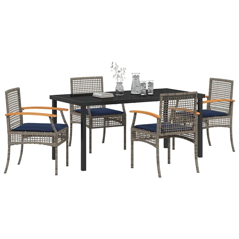 vidaXL Steel Dining Set with Cushions in Black/Gray