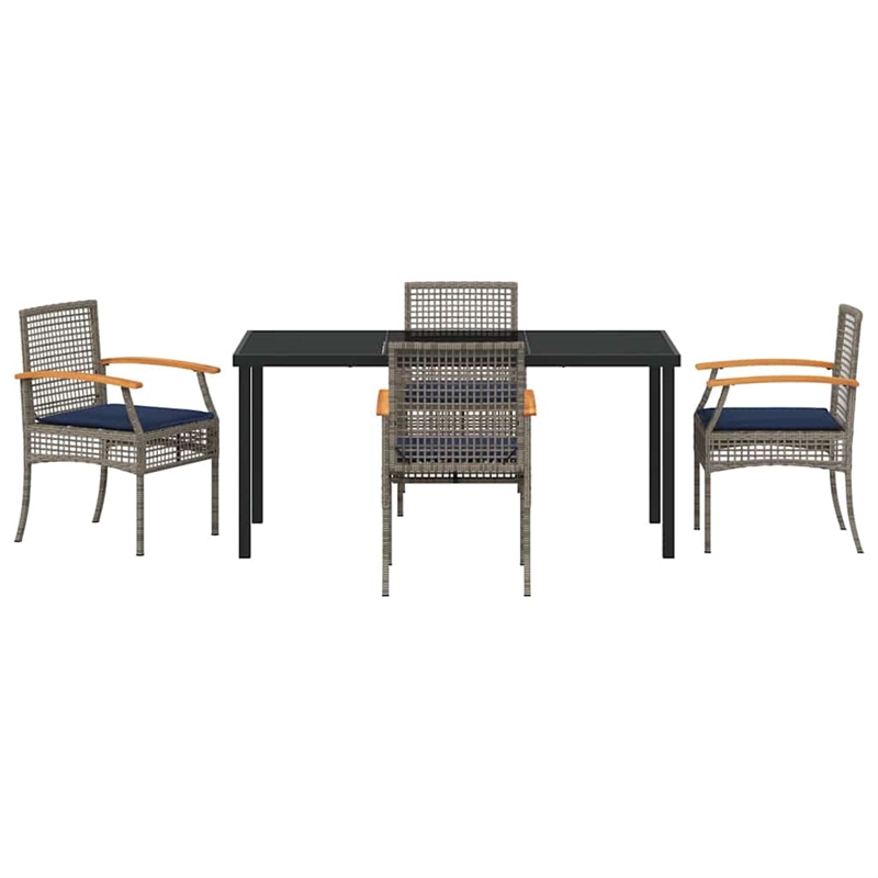 vidaXL Steel Dining Set with Cushions in Black/Gray