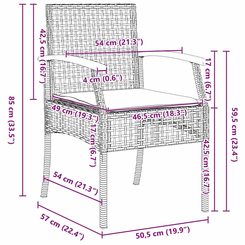 vidaXL Steel Dining Set with Cushions in Black/Gray