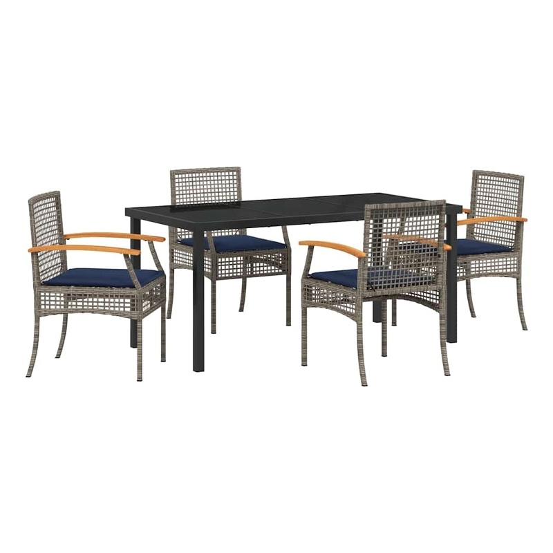 vidaXL Steel Dining Set with Cushions in Black/Gray