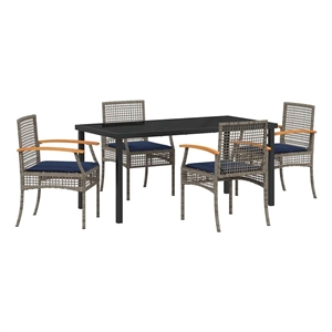 vidaXL Steel Dining Set with Cushions in Black/Gray