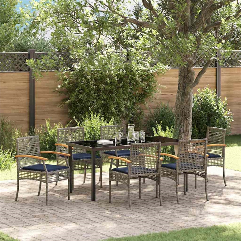 vidaXL Steel Dining Set with Cushions in Black/Gray