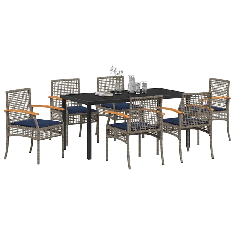 vidaXL Steel Dining Set with Cushions in Black/Gray