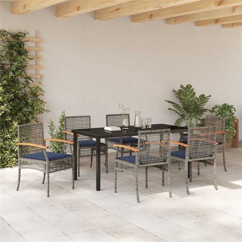 vidaXL Steel Dining Set with Cushions in Black/Gray