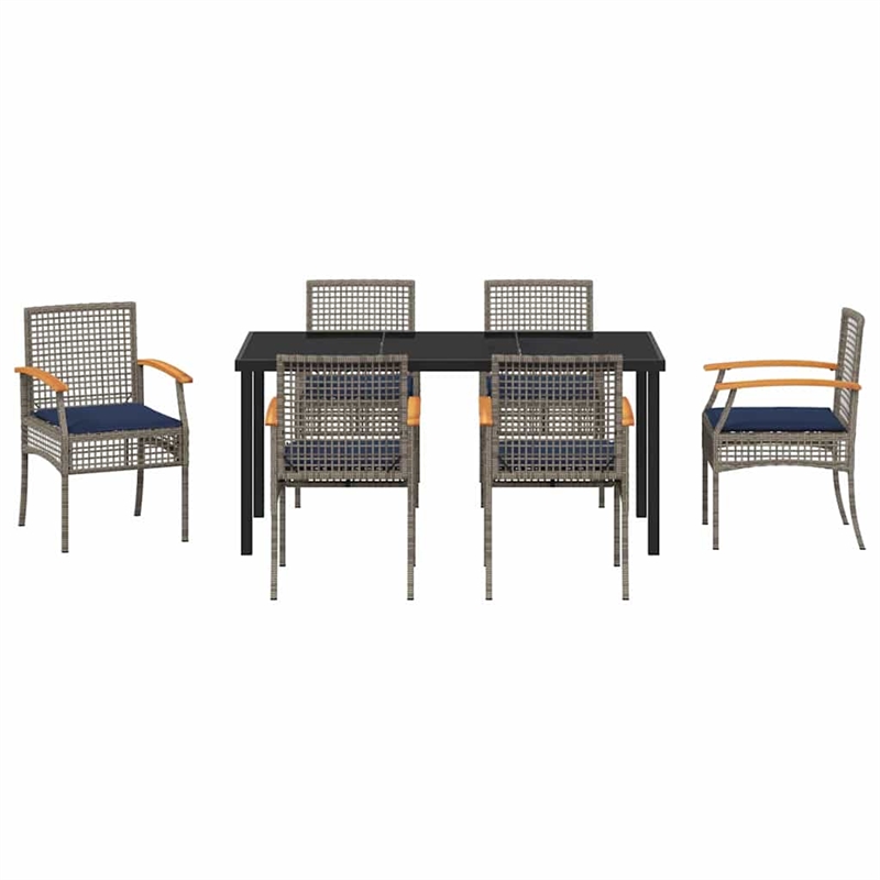 vidaXL Steel Dining Set with Cushions in Black/Gray