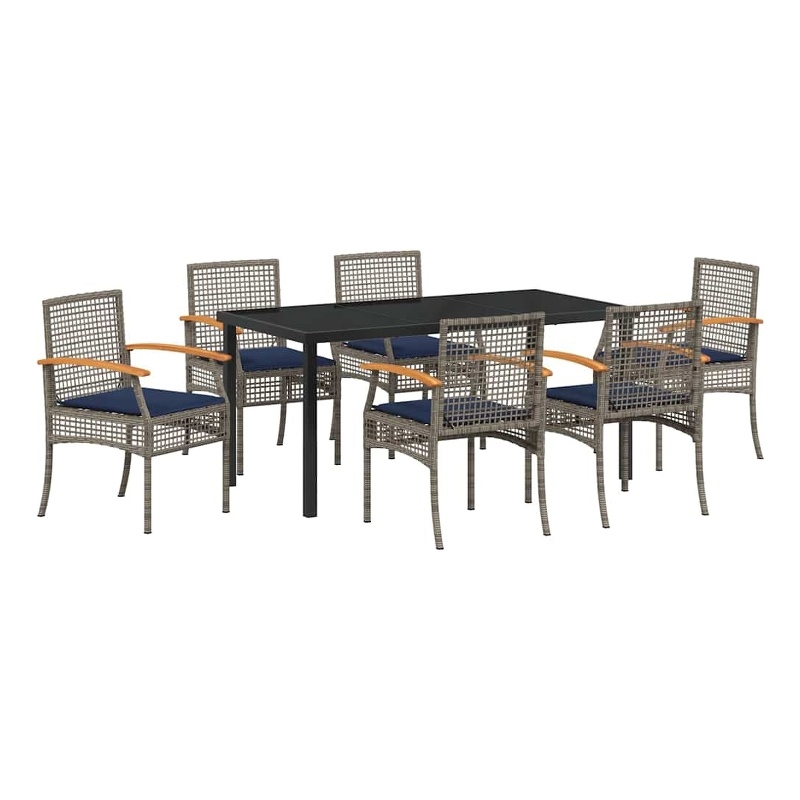vidaXL Steel Dining Set with Cushions in Black/Gray