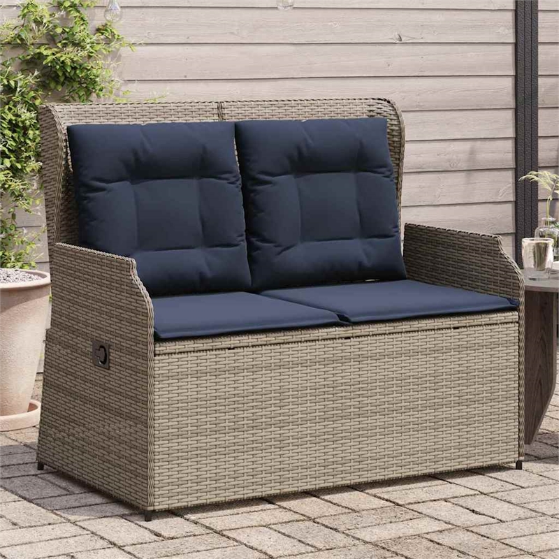 vidaXL Poly Rattan Garden Bench in Gray