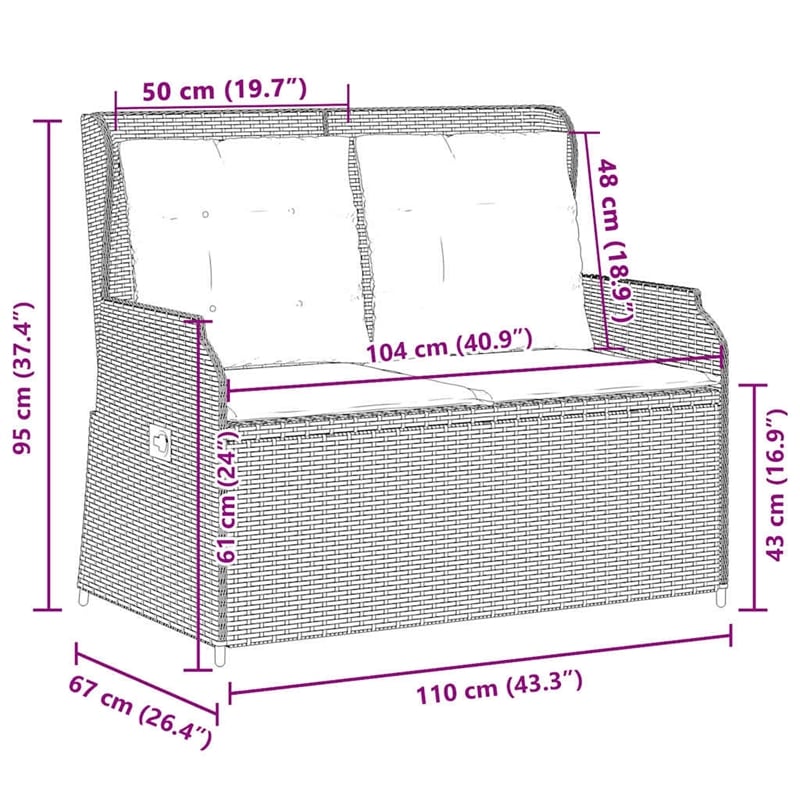 vidaXL Poly Rattan Garden Bench in Gray