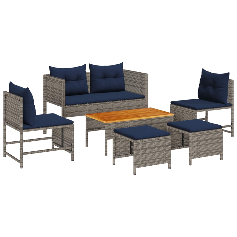 vidaXL Solid Acacia Wood Small Sofa Set in Gray/Blue