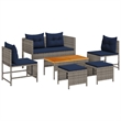 vidaXL Solid Acacia Wood Small Sofa Set in Gray/Blue