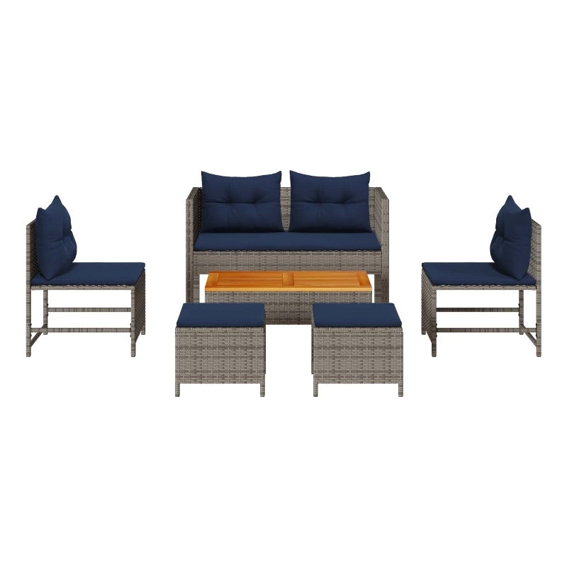 vidaXL Solid Acacia Wood Small Sofa Set in Gray/Blue