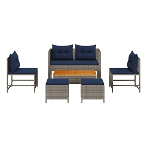 vidaXL Solid Acacia Wood Small Sofa Set in Gray/Blue