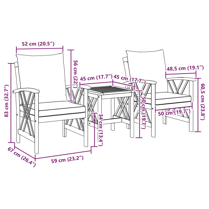 vidaXL Solid Acacia Wood Sofa Set in Natural