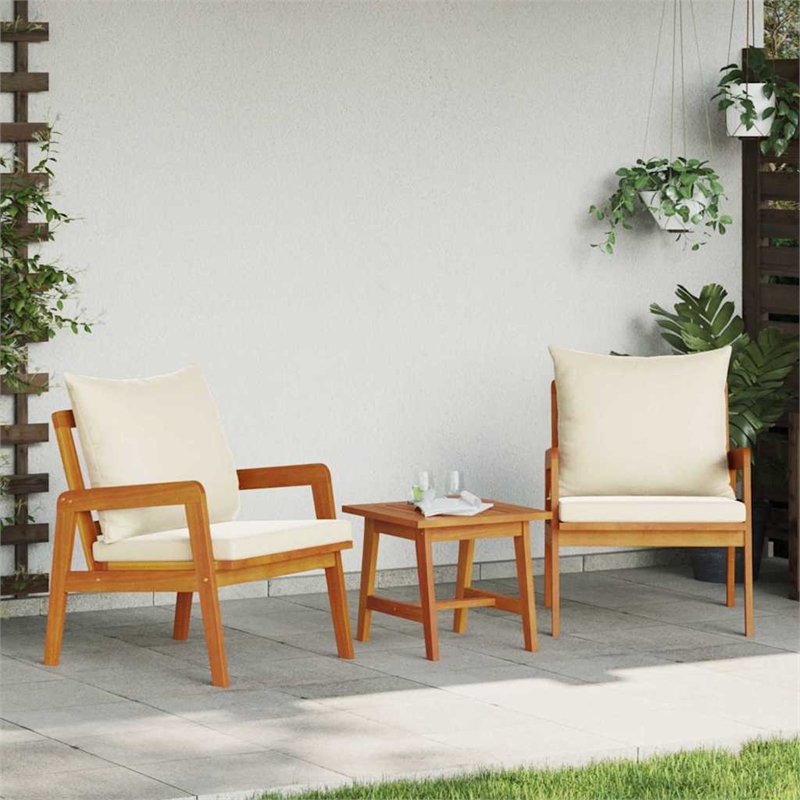 vidaXL Solid Acacia Wood Bistro Set with Cushions in Brown