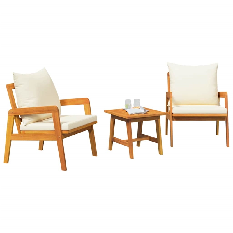 vidaXL Solid Acacia Wood Bistro Set with Cushions in Brown