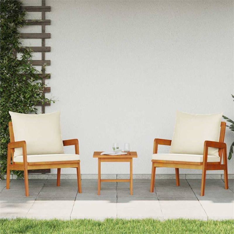 vidaXL Solid Acacia Wood Bistro Set with Cushions in Brown