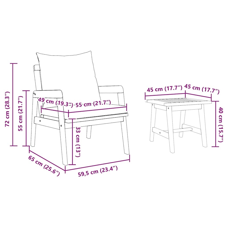 vidaXL Solid Acacia Wood Bistro Set with Cushions in Brown