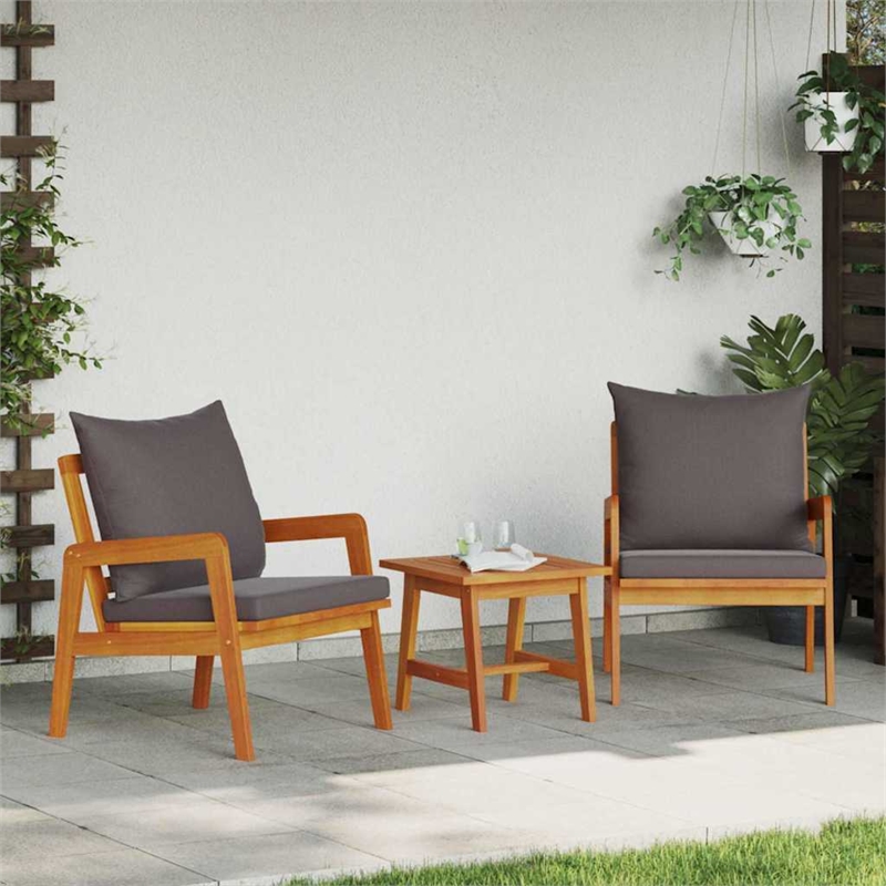 vidaXL Solid Acacia Wood Bistro Set with Cushions in Brown