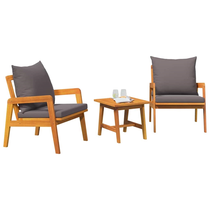 vidaXL Solid Acacia Wood Bistro Set with Cushions in Brown