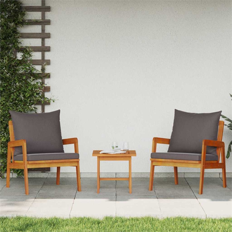 vidaXL Solid Acacia Wood Bistro Set with Cushions in Brown