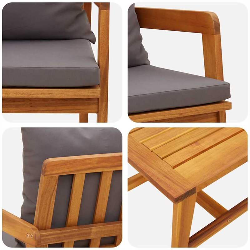vidaXL Solid Acacia Wood Bistro Set with Cushions in Brown