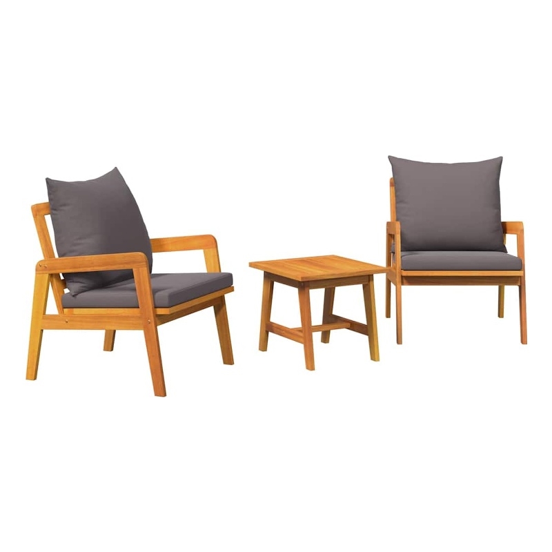 vidaXL Solid Acacia Wood Bistro Set with Cushions in Brown