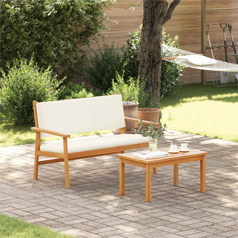 vidaXL Solid Acacia Wood Sofa Set in White/Cream