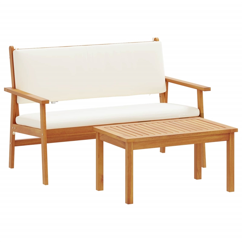 vidaXL Solid Acacia Wood Sofa Set in White/Cream