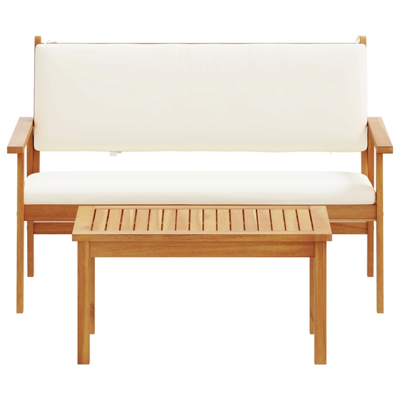 vidaXL Solid Acacia Wood Sofa Set in White/Cream