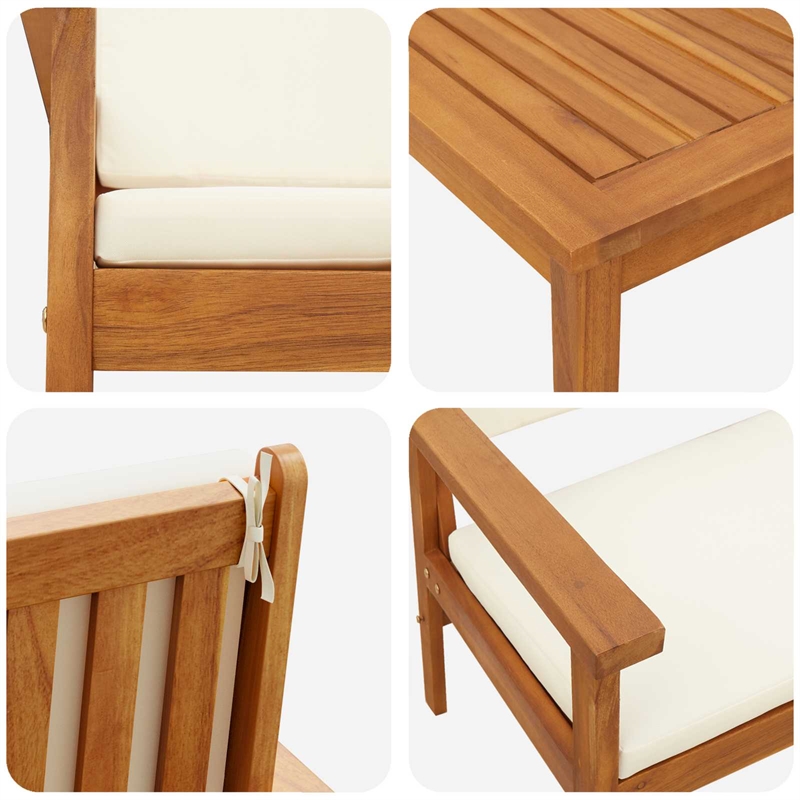 vidaXL Solid Acacia Wood Sofa Set in White/Cream
