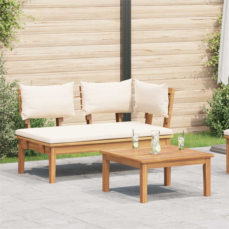 vidaXL 2 PC Wood Garden Bench in with Cushions in Brown/Cream
