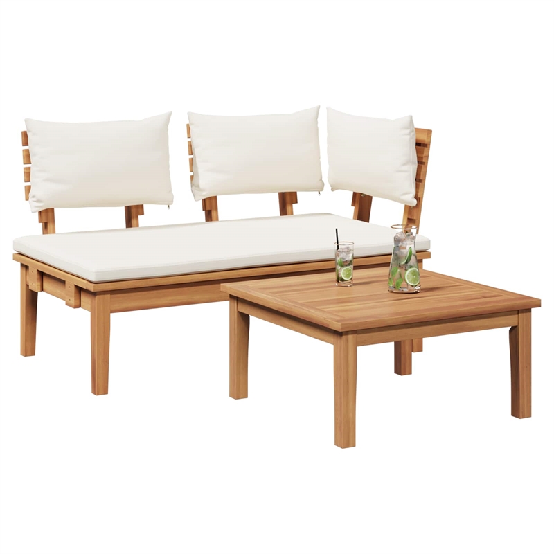 vidaXL 2 PC Wood Garden Bench in with Cushions in Brown/Cream