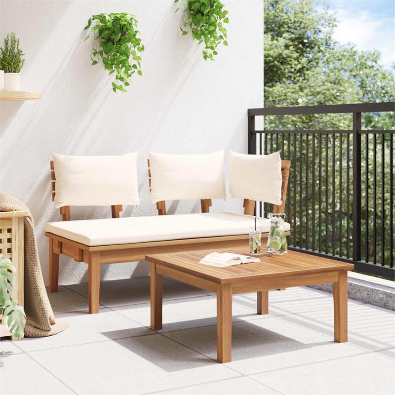 vidaXL 2 PC Wood Garden Bench in with Cushions in Brown/Cream