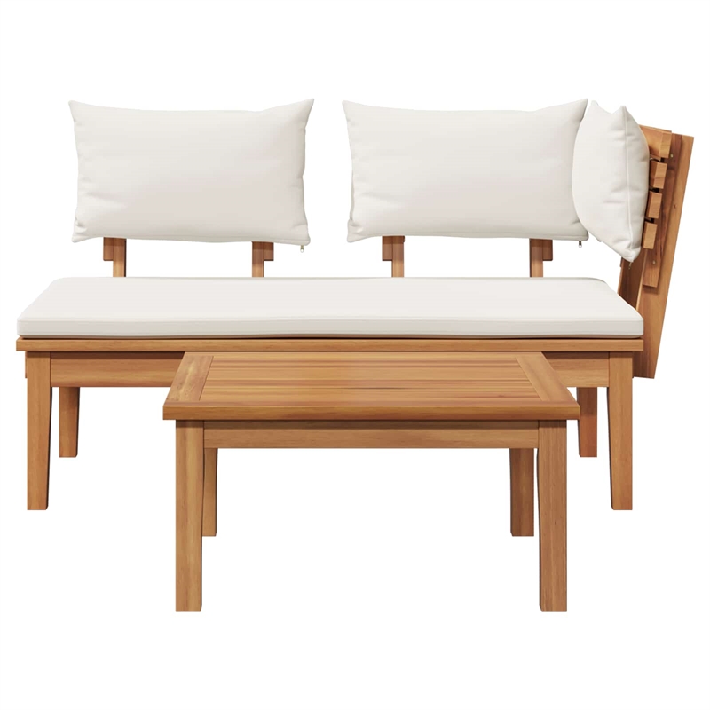 vidaXL 2 PC Wood Garden Bench in with Cushions in Brown/Cream