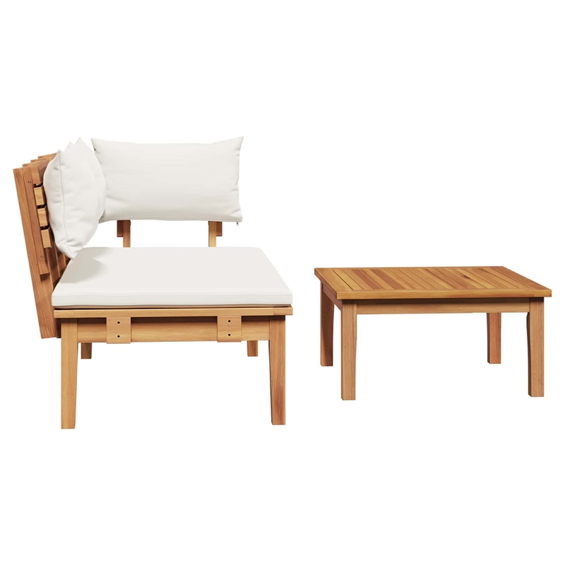 vidaXL 2 PC Wood Garden Bench in with Cushions in Brown/Cream