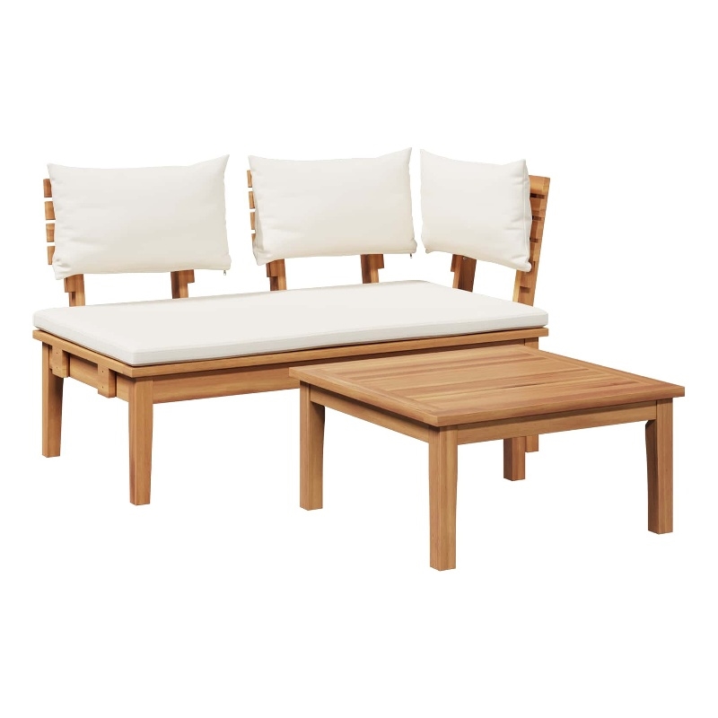 vidaXL 2 PC Wood Garden Bench in with Cushions in Brown/Cream