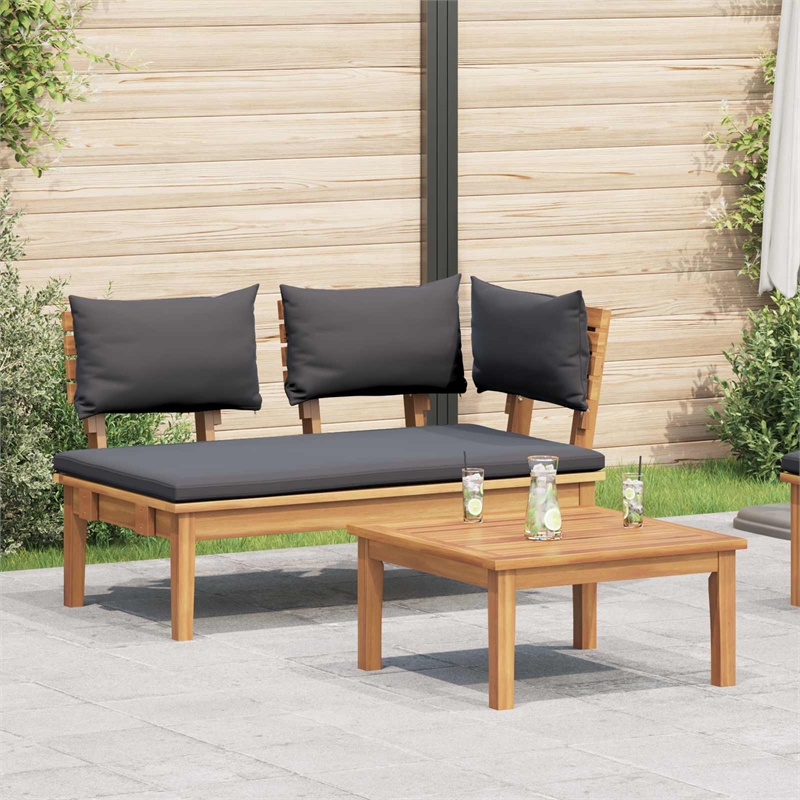 vidaXL 2 PC Wood Garden Bench in with Cushions in Gray/Brown