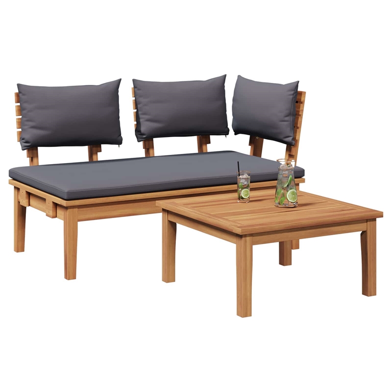 vidaXL 2 PC Wood Garden Bench in with Cushions in Gray/Brown