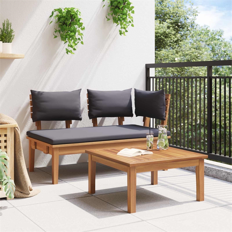 vidaXL 2 PC Wood Garden Bench in with Cushions in Gray/Brown
