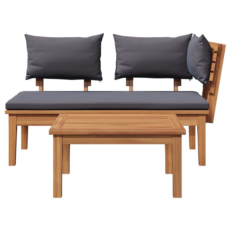 vidaXL 2 PC Wood Garden Bench in with Cushions in Gray/Brown