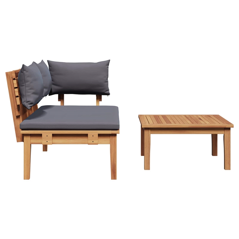 vidaXL 2 PC Wood Garden Bench in with Cushions in Gray/Brown