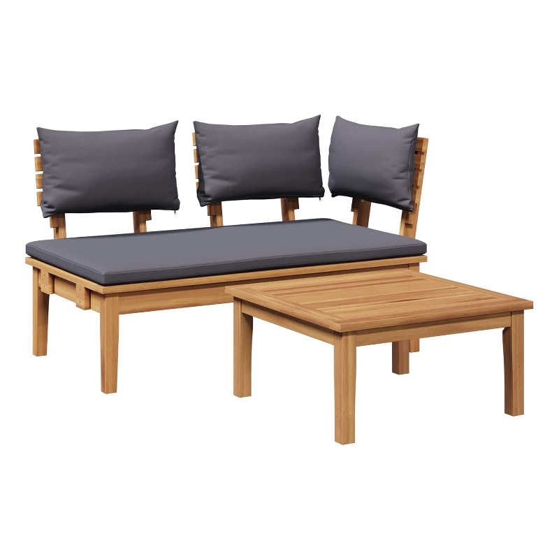 vidaXL 2 PC Wood Garden Bench in with Cushions in Gray/Brown