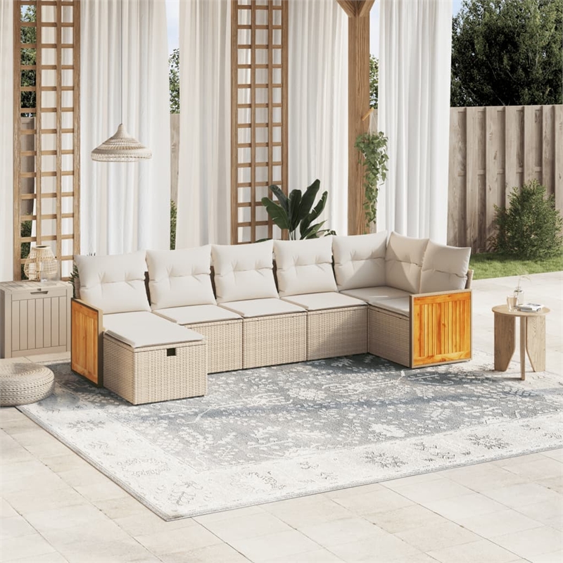 vidaXL 7 Piece Poly Rattan Sofa Set in Beige