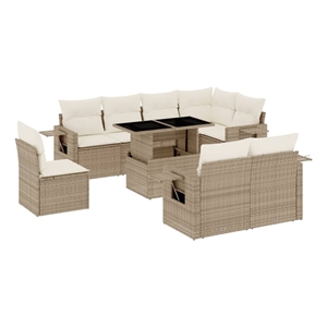 vidaXL 9 Piece Poly Rattan Large Sofa Set in Beige