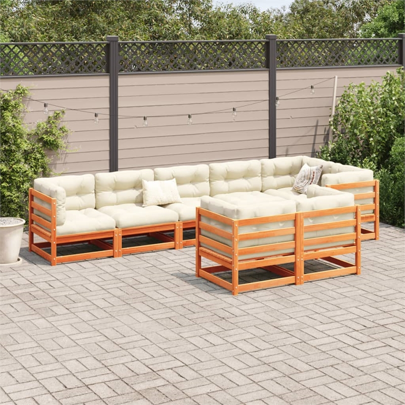 vidaXL 8 Piece Wood Sofa Set in Brown/Cream